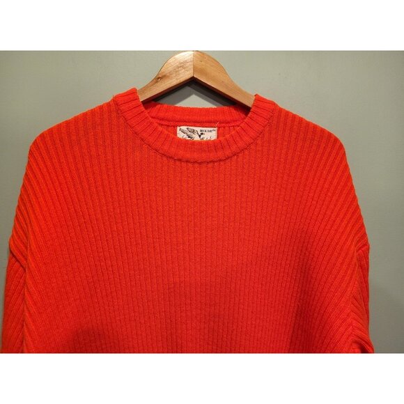 Vtg Duck Bay Hunter Blaze Orange Rib Knit Crewneck Sweater Sz XL - Picture 2 of 6